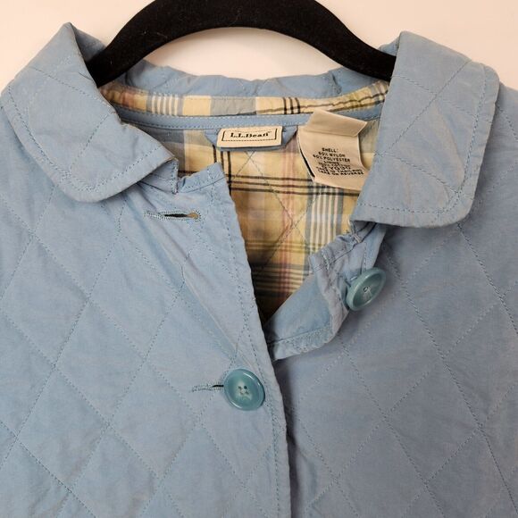 LL Bean Jacket Womens M Quilted Button Down Peasant Cottagecore Chore Wear Plaid - Picture 2 of 12